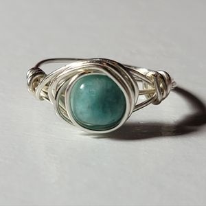 Silver Wire Wrapped Green Healing Gemstone Ring Size 8